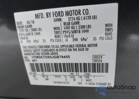 2018 Ford Explorer Xlt z USA, uszkodzony, nr VIN 1FM5K7D85JGB79455
